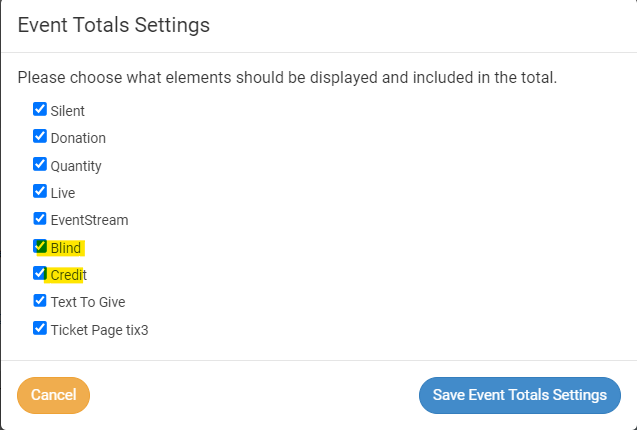 Event Totals Settings